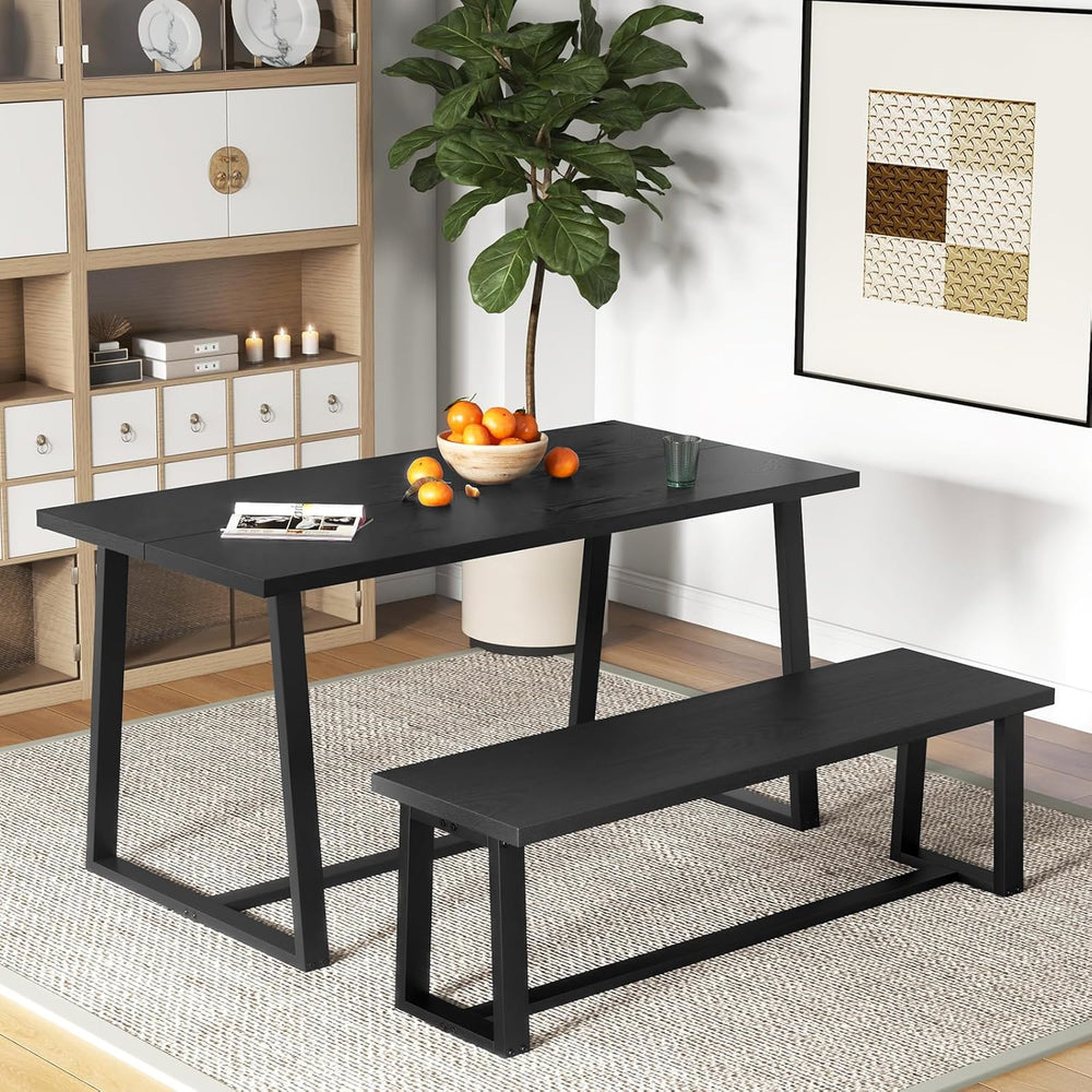 Giantex 56.5" L Wood Dining Bench, Industrial Table Bench w Metal Frame,...