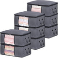 8 Pack Clothes Storage Bags with Zipper, 45L Foldable Blanket Storage Bag with Clear Window Sturdy Handles for Closet, Dorm, Pillows, Bedding, Sheet, Comforter, Gray