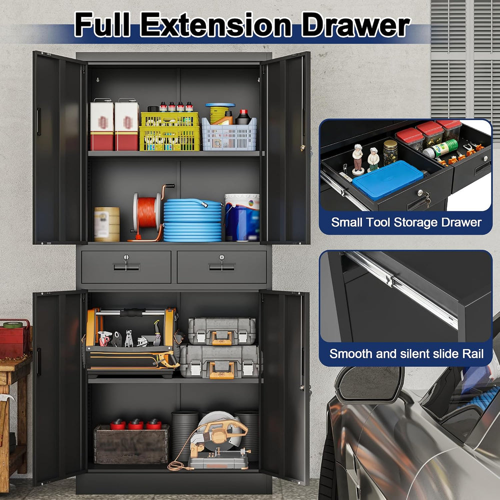 BESFUR Metal Storage Cabinet with 2 Drawers 4 Doors and 2 Adjustable Shelves ...
