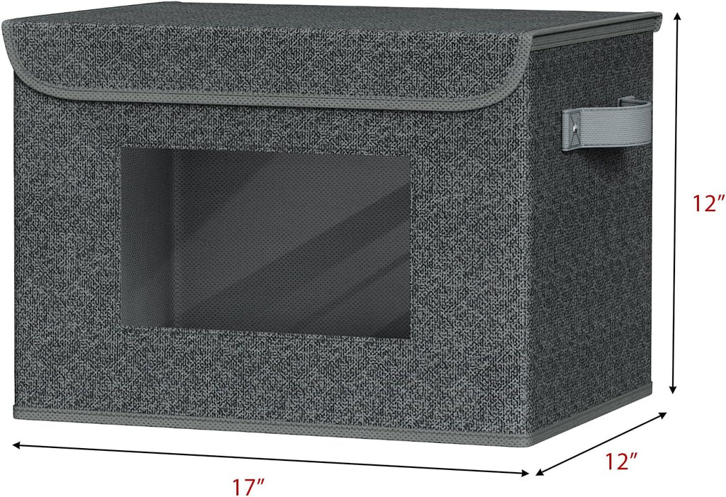 Univivi Fabric Foldable Storage Boxes with Lids [4-Pack] Large Stackable Storage Bins, Closet Organizers and Storage Cube Storage Organizer for Home, Office, Bedroom (Black, 17“ x 12” x 12")