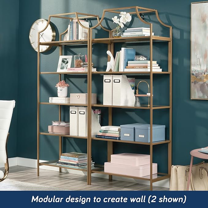 Sauder International Lux Bookcase/ book shelf, Satin Gold finish
