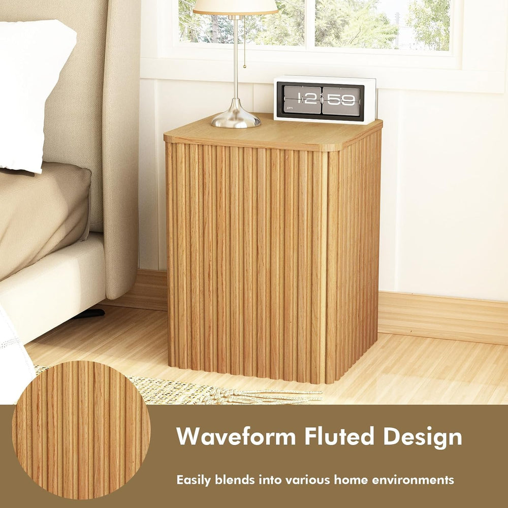 HOKYHOKY Fluted Side Table with Storage – Small Square End Table with Solid W...