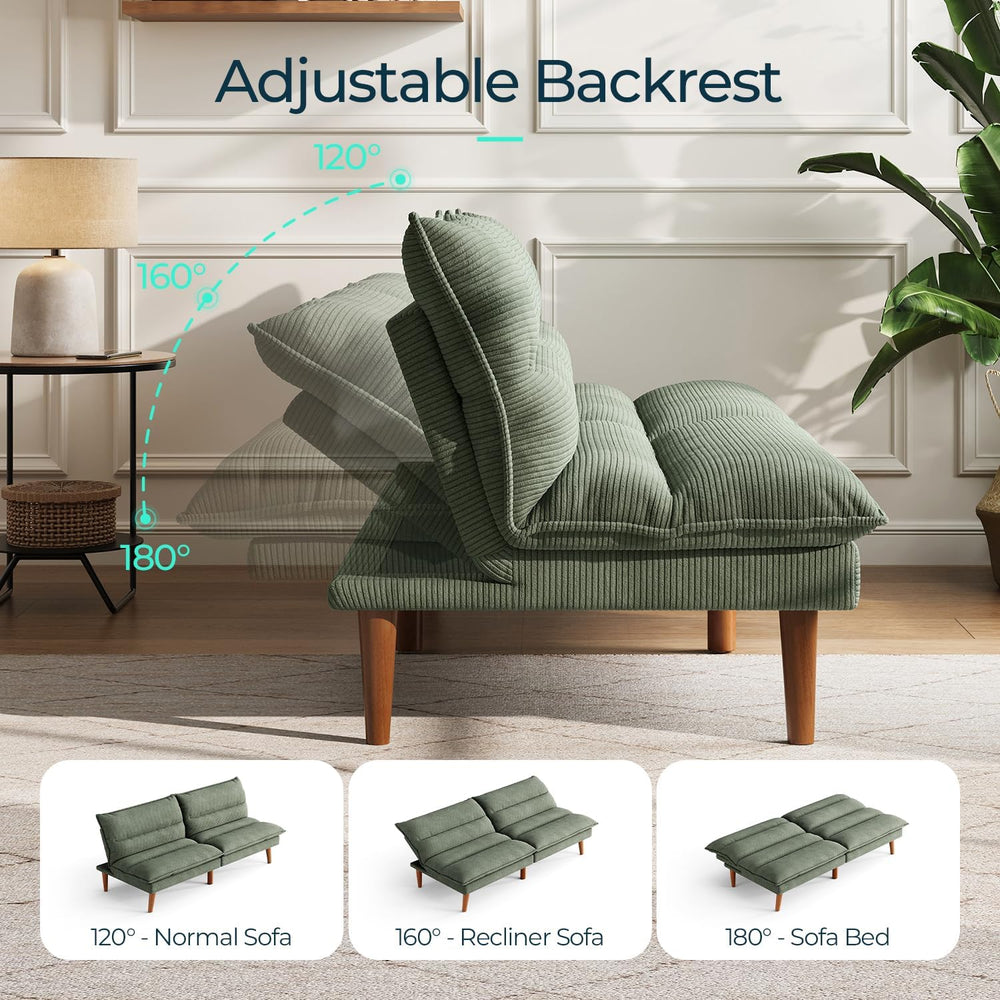 LINSY HOME Futon Sofa Bed - Convertible Corduroy Futon Couch Bed with Adjusta...