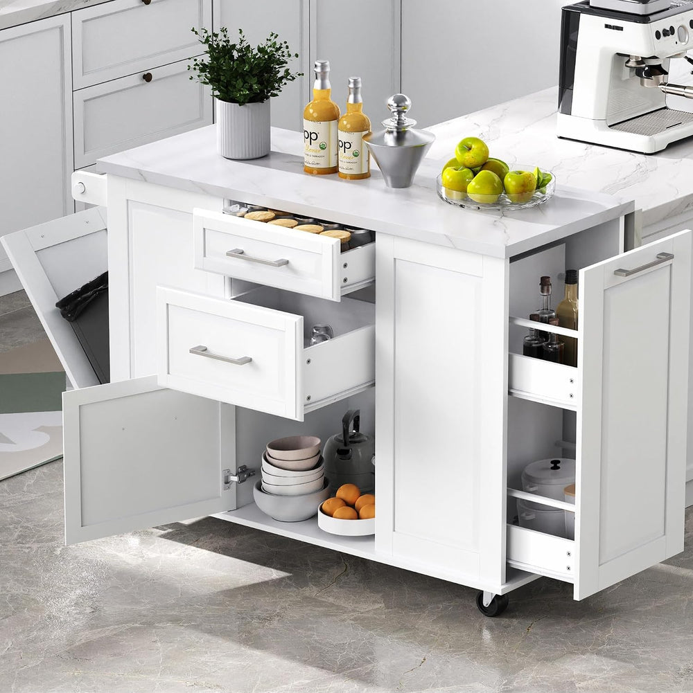50.7" Kitchen Island with Trash Can Storage Cabinet & Drop Leaf | Is...