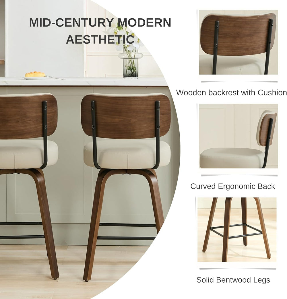 Swivel Bar Stools Set of 2, 26" Counter Height, Beige Grey