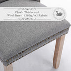 Linen Upholstered Dining Chairs Set of 2, Modern Style Kitchen Side Chairs with Nailhead Trim and Wood Leg, Metal Pulling Ring for Dining Room Living Room(Smoky Gray,Set of 2)