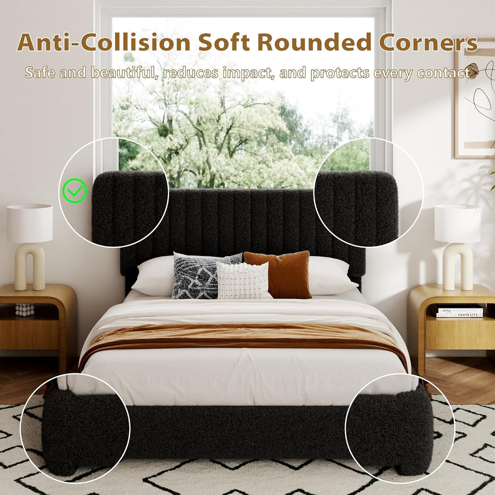 Queen Size Boucle Bed Frame, Upholstered Cloud Platform Bed Frame with Adjust...