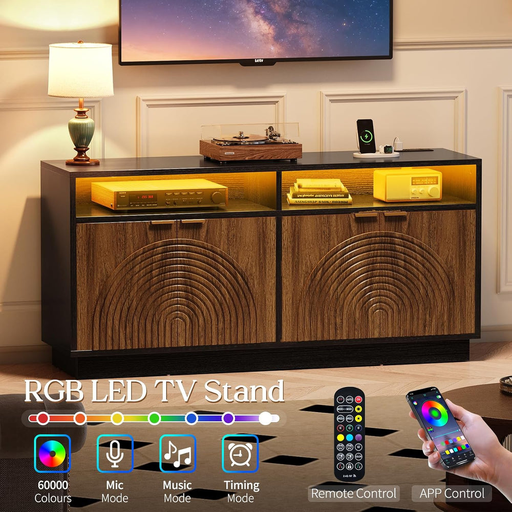 Modern Sideboard Buffet Cabinet with Storage - 58" Fluted Coffee Bar Cab...