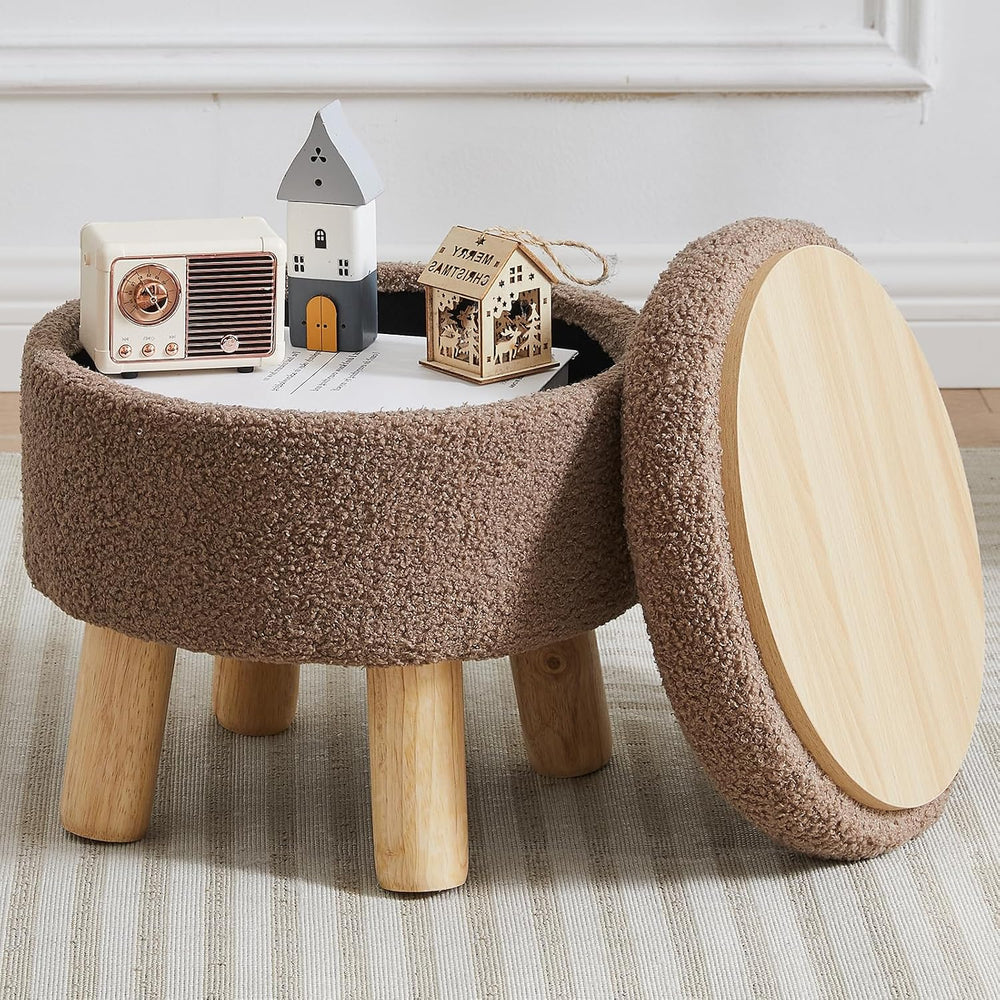 Small Foot Stool Ottoman with Storage, Sherpa Ottoman Foot Rest for Couch, Ro...