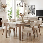 HNY Mid Century Modern Dining Chairs Set of 4, Farmhouse Linen Fabric Upholstered Accent Curved Backrest Kitchen Chairs, with Hardwood Frame, Beige
