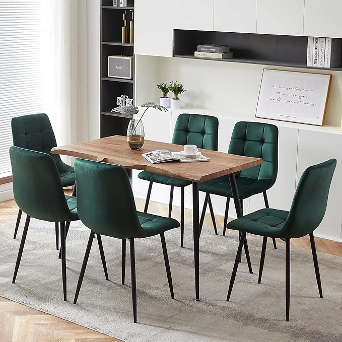NORDICANA Forest Green Velvet Dining Chairs Set of 6, Upholstered Tufted Kitchen Chairs, Comfortable Seat, Metal Leg, Easy Assembly