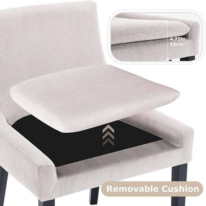 COLAMY Modern Dining Chairs Set of 4, Upholstered Corduroy Accent Side Leisure Chairs with Mid Back and Wood Legs for Living Room/Dining Room-Beige