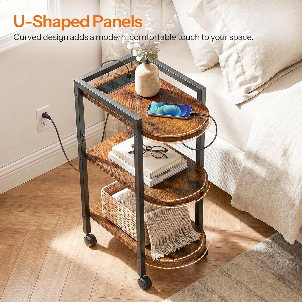 HOOBRO End Table, Rolling Narrow Side Table with Charging Station, with Adjus...