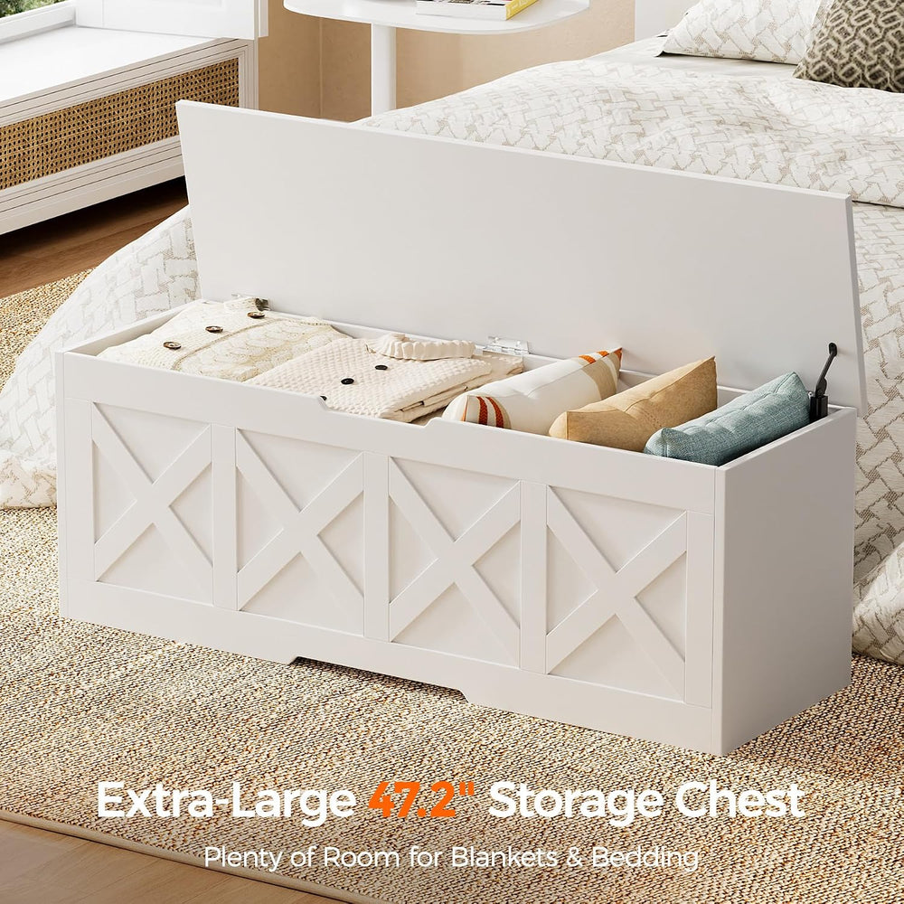 Homleke 47.2" Extra-Large Wooden Storage Chest, Farmhouse Storage Bench ...