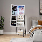 LVSOMT 3 LEDs Mirror Jewelry Cabinet, 60.4" Jewelry Mirror Full Length, Standing Lockable Jewelry Armoire Organizer, Floor Mirror with Storage for Jewelry Cosmetics, White
