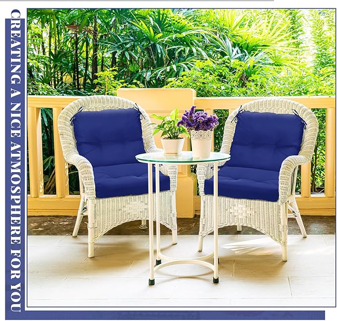 Geetery Outdoor Chair Cushions Set of 4 for Patio Lawn Furniture Wicker Rocking Dining Chairs 42x21x4 Inch High Back Seat Pads Replacement with Ties Weather-Resistant Fade-Resistant Indoor(Navy Blue)