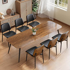 Dining Chairs Set of 4, FSC Certified Mid Century Modern Dining Room Kitchen Chairs, Upholstered PU Leather Vertical Stripe Chairs for Vanity with Walnut Bentwood and Metal Legs, Black