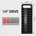 Magnetic Socket Holder Set with Handle, Portable Socket Organizer, Heavy Duty Socket Racks (Black, 1/4" Drive)