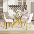 51 Inch Glass Dining Table Set for 4, Rectangular Glass Kitchen Table with 4 Upholstered Velvet Accent Chairs, 5 Piece Modern Dining Room Set, for Home, Apartment, Small Spaces - Beige Gold