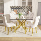 51 Inch Glass Dining Table Set for 4, Rectangular Glass Kitchen Table with 4 Upholstered Velvet Accent Chairs, 5 Piece Modern Dining Room Set, for Home, Apartment, Small Spaces - Beige Gold