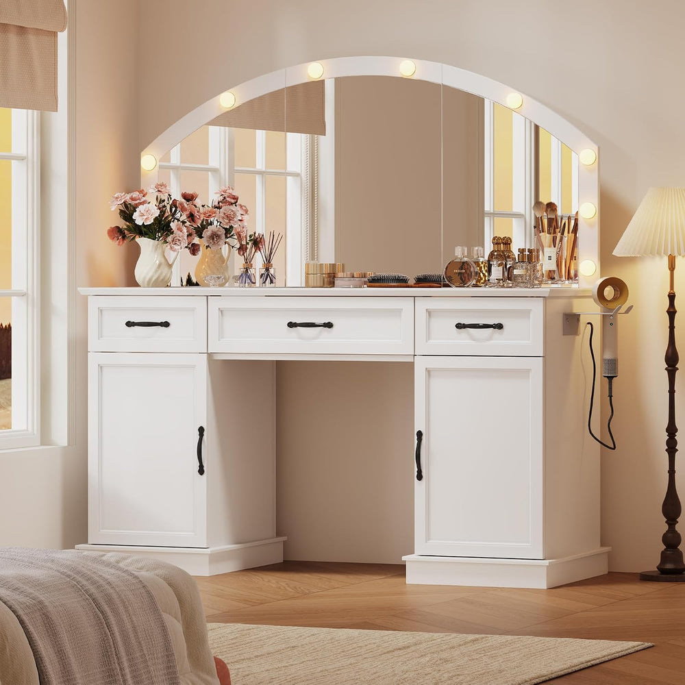 Vanity Table with Mirror and Lights, 55" Large LED Makeup Mirror with 3 ...