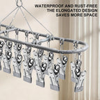 PHYDELU Drying Rack Clothing with 20 Clips，Sock Hanger for Drying，Hanging Clothes Dryer Underwear Hangers Racks Laundry Herb Socks Panty Wet Bra Lingerie Baby Delicates Foldable Small Indoor Metal