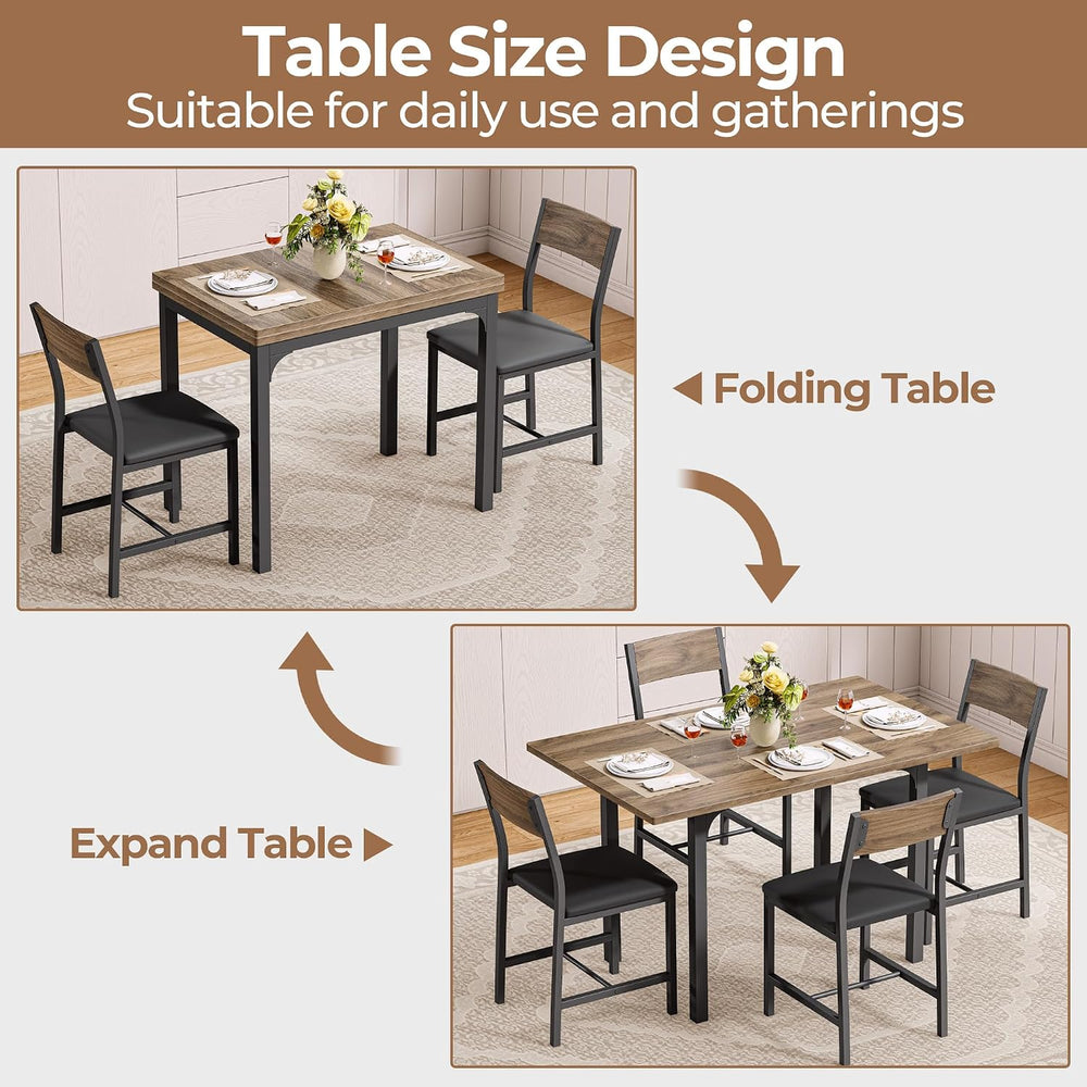 IRONCK Dining Table Set for 4, Extendable Kitchen Table Chairs Set of 4 | Din...