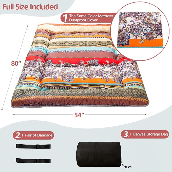 MAXYOYO Japanese Floor Mattress Futon Mattress, 4" Thicken Tatami Mat Sleeping Pad Foldable Roll Up Mat Boys Girls Dormitory Pad Kids Floor Lounger Pillow Bed, Charcoal Grey, Queen Size
