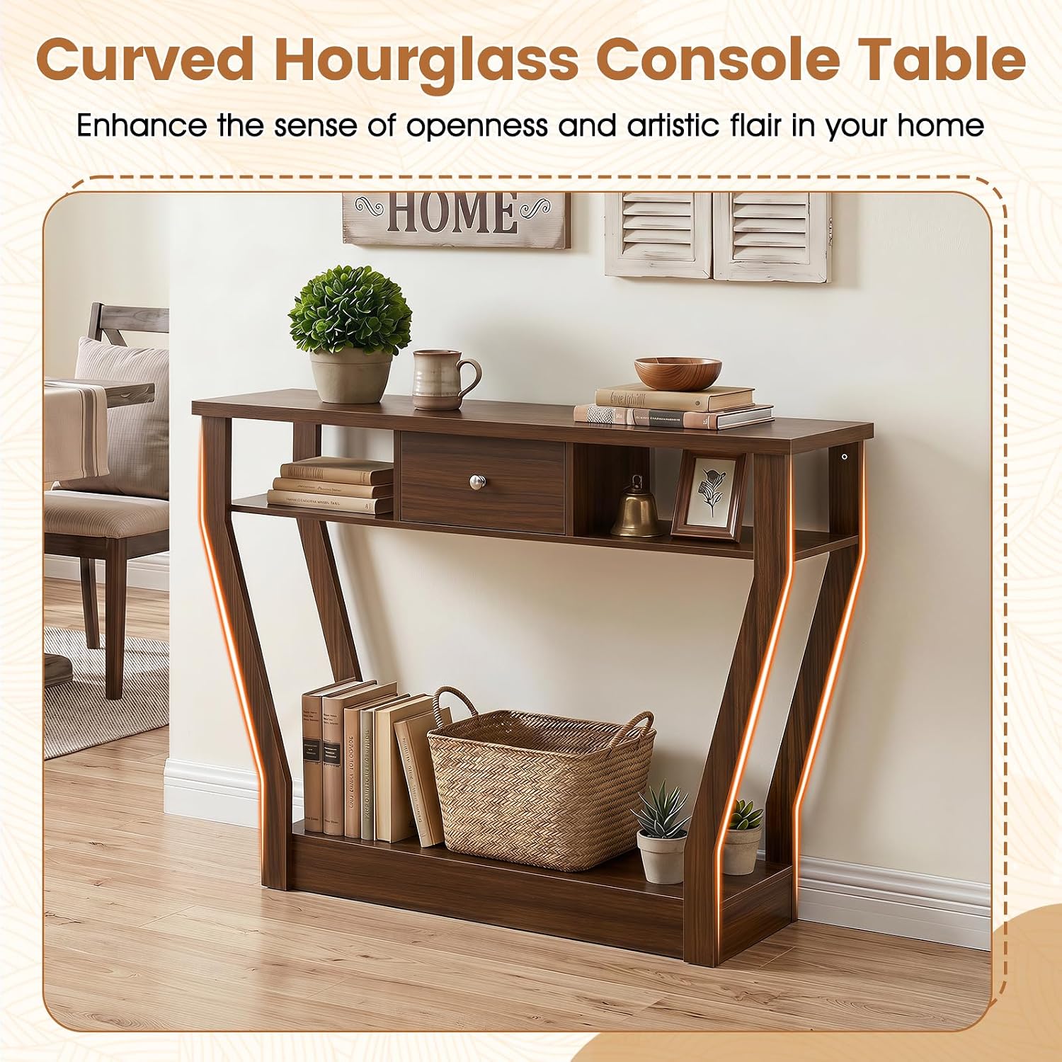 Giantex 43" Modern Console Table with Drawer & Storage Shelf, Walnut | Narrow Entryway Table w/Geometric Angled-Leg Design, Mid-Century Behind Couch Sofa Table for Living Room, Hallway, Entrance