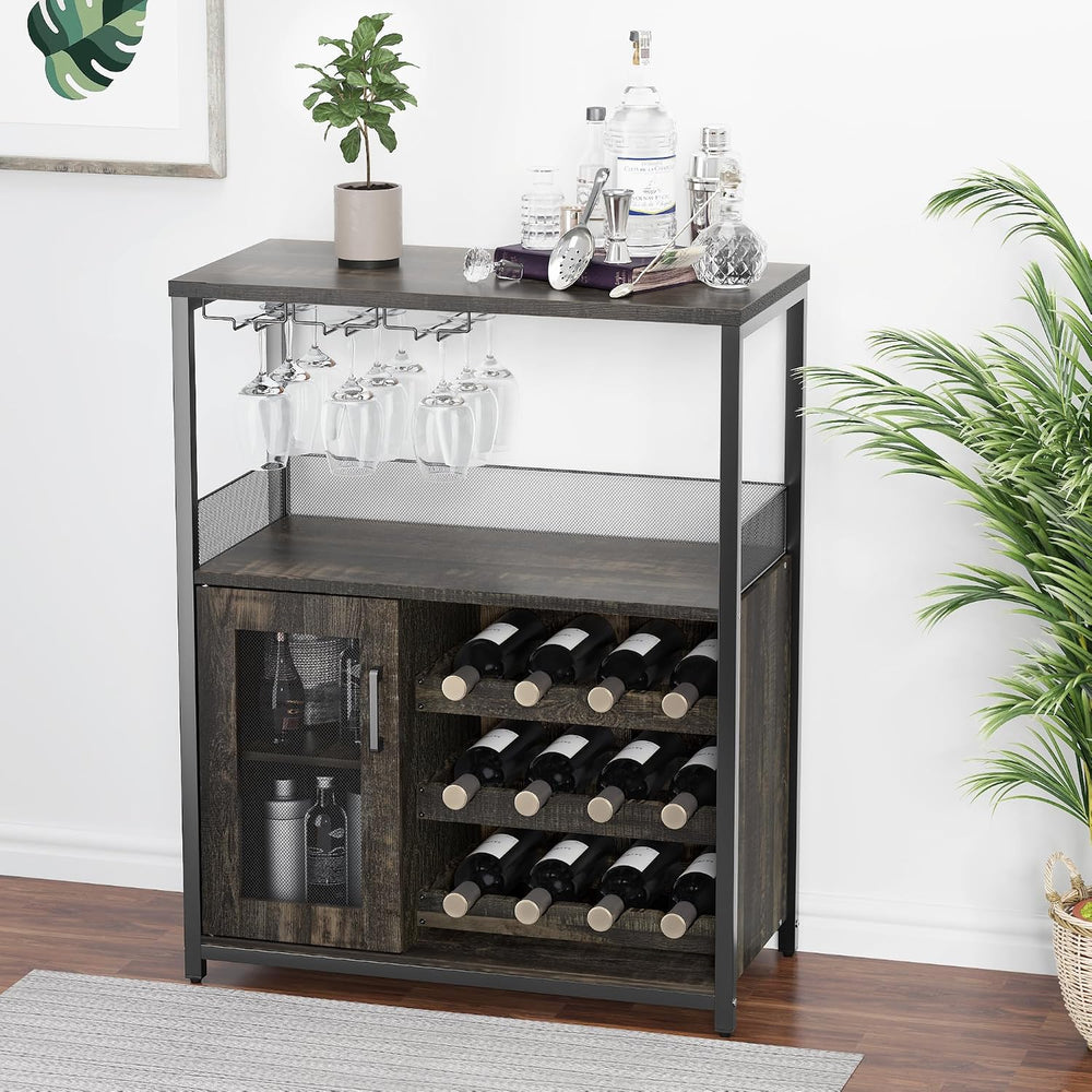Takywep 3-Tier Wine Bar Cabinet with Removable Wine Rack, Glass Holder, Indus...