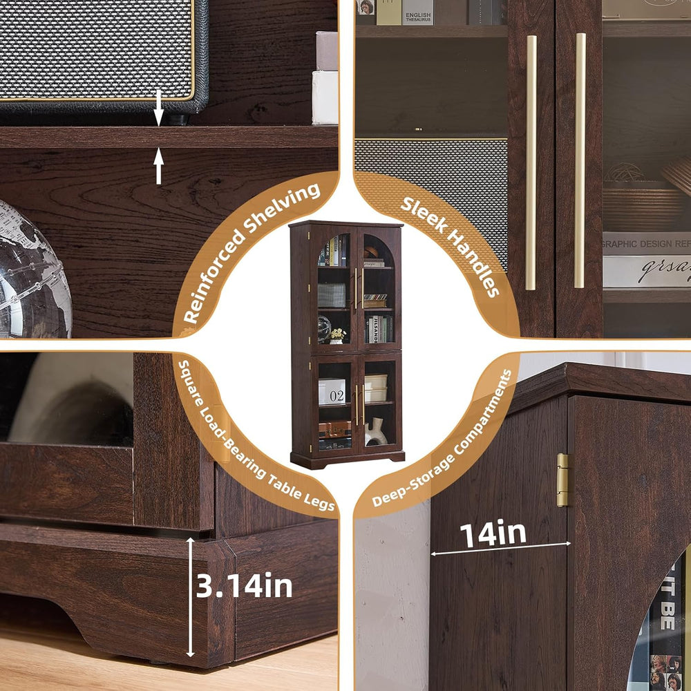 Joaxswe 72" Tall Bookshelf with 4 Curved Glass Doors, Farmhouse Bookcase...