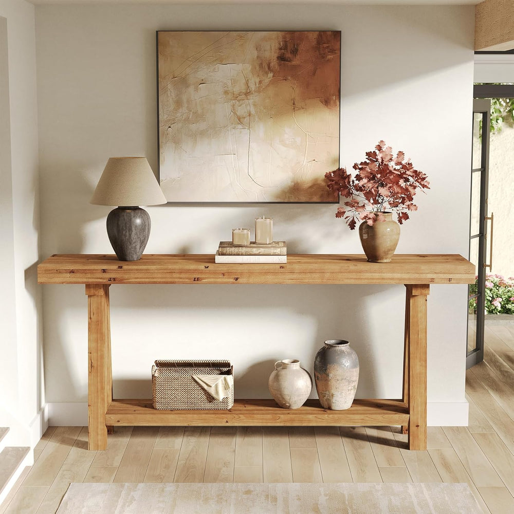 70.9-Inch Solid Wood Console Table for Entryway, Farmhouse Long Sofa Table wi...
