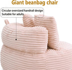45" Round Pink Bean Bag Chair with Backrest,Corduroy Fabric Beanbag Couch 3 Pillows,Floor Cushion Bean Bag Chair for Adults,Plush TV Chair,Comfy Lazy Sofa for Living Room
