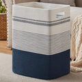 Laundry Hamper, Large Woven Rope Tall Laundry Basket with Handles, 22" X 17" X 13", Decorative Storage Basket for Clothes and Blankets in Living room, Bedroom, Dark Blue& White