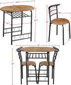 Yaheetech 3-Piece Dining Table Set, Breakfast Bistro Table Set for 2, Small Kitchen and Table Chairs Set of 2 with Metal Frame and Storage Rack for Small Space/Apartment/Dorm Room, Brown