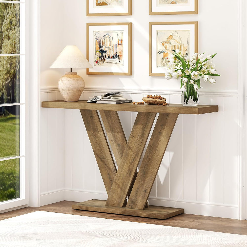 51" Console Table, V-Shaped Entryway Table, Wood Sofa Table Behind Couch...