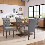 COLAMY Tufted Dining Chairs Set of 6, Parsons Dining Room Chairs Upholstered Fabric Diner Chair Stylish Kitchen Chairs with Solid Wood Legs and Padded Seat - Grey