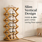 9 Tier Bamboo Shoe Rack, 2-9 Tier Foldable Bamboo Shoe Rack Options, The 9-Tier No-Assembly Vertical Design Bamboo Rack, for Shoes, Books, Vase, Save Space, Easy to Use (3-Tier)