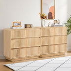 Fluted 3 Drawer Dressers for Bedroom, 31.5" Wide Large Mid Century Modern Nightstand 2 Sets W/3 Storage Drawers , Wood Dresser & Chest of Drawers with Curved Profile for Living Room (Natural)