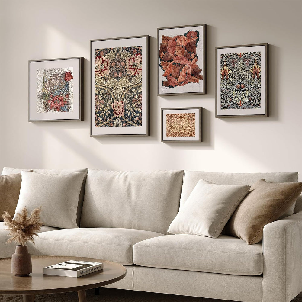 Large Framed William Morris Vintage Wall Art for Living Room, 5 Piece