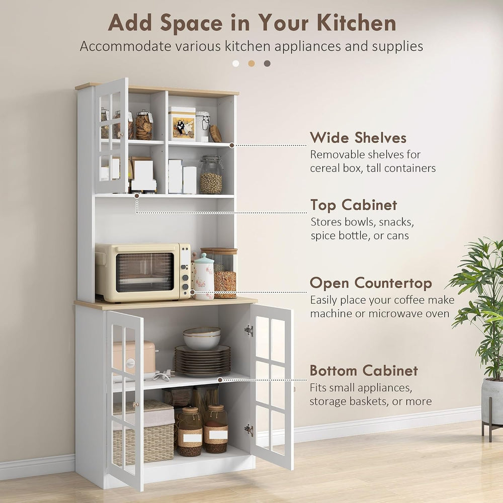 Modern Kitchen Pantry Cabinet, Freestanding Storage Cabinet with Hutch, for D...