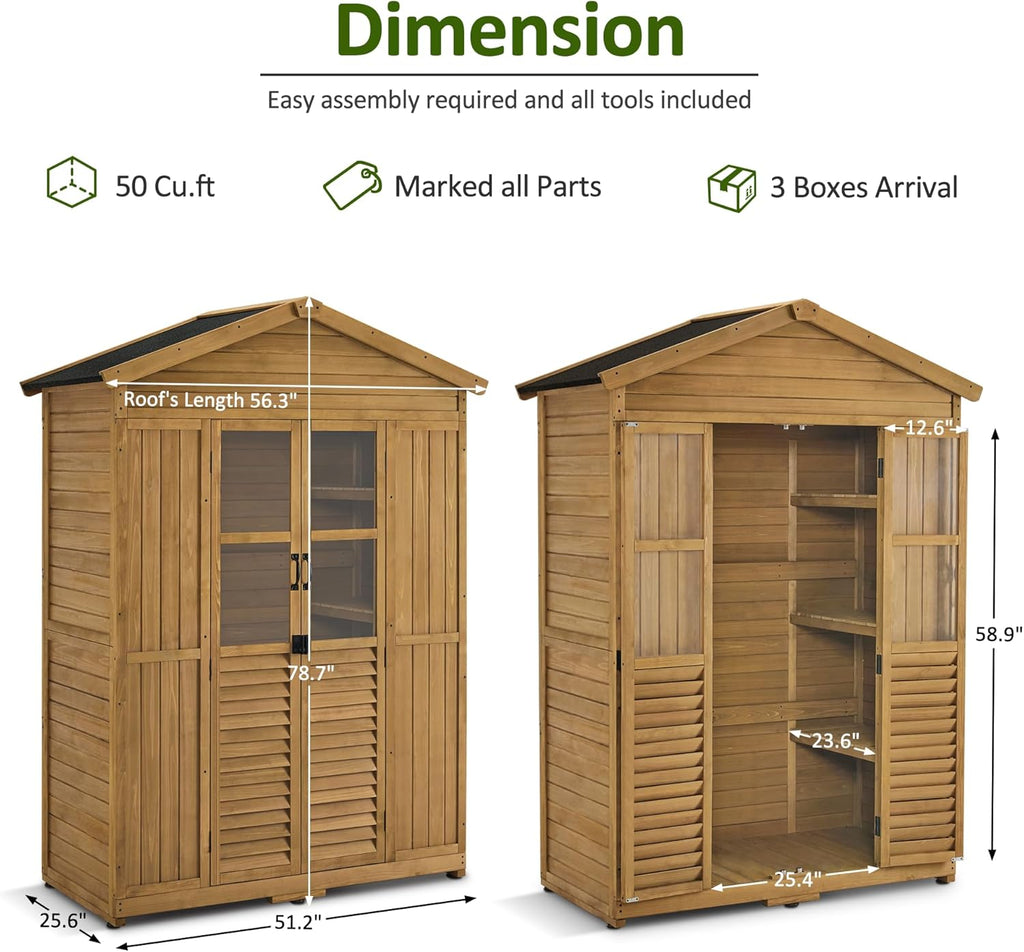 Macrout Outdoor Storage Cabinet, 78 Inches Outside Storage Shed with 6 Shelves, Wooden Garden Shed with Lockable Door for Yard Patio Lawn, 1743