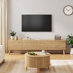 70.9” TV Stand for TVs up to 70,TV Console with Two Storage Compartments, Modern Entertainment Center with 6 Supporting Legs and Grooved Drawer Fronts, TV Stand for Living Room, Bedroom, Natural