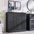 Modern Double Tilt-Out Laundry Hamper Cabinet, 20 Gallon Fluted Trash Can Cabinet w/2 Drawers, Wooden Hidden Garbage Can Cabinets w/Laundry Basket, Free Standing for Bathroom and Kitchen, Grey