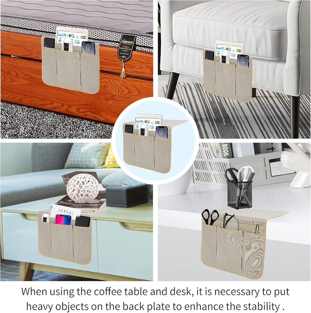 Bedside Caddy Bedside Storage Organizer Magazine Phone Tablet iPad Remote Holder, Organizer Caddy for Home College Dorm Bed, Sofa, Bunk Bed (Pale Khaki)