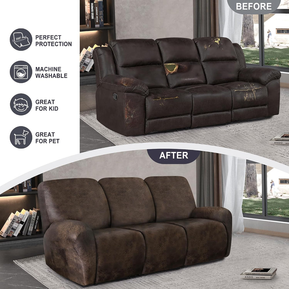 ANARACHON Leather Look Recliner Couch Cover, 8-Pieces Stretch Recliner Sofa C...