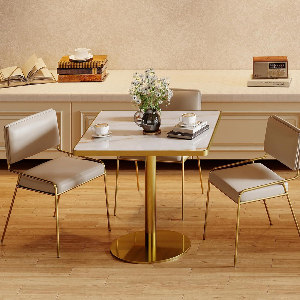31.5'' Square Modern Dinning Table with Sintered Stone Tabletop, Gold...