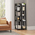 Narrow Ladder Shelf for Small Spaces - 5 Tier Thin Bookshelf Skinny Book Shelves Slim Bookshelves 60 inch Tall, Black (02B)