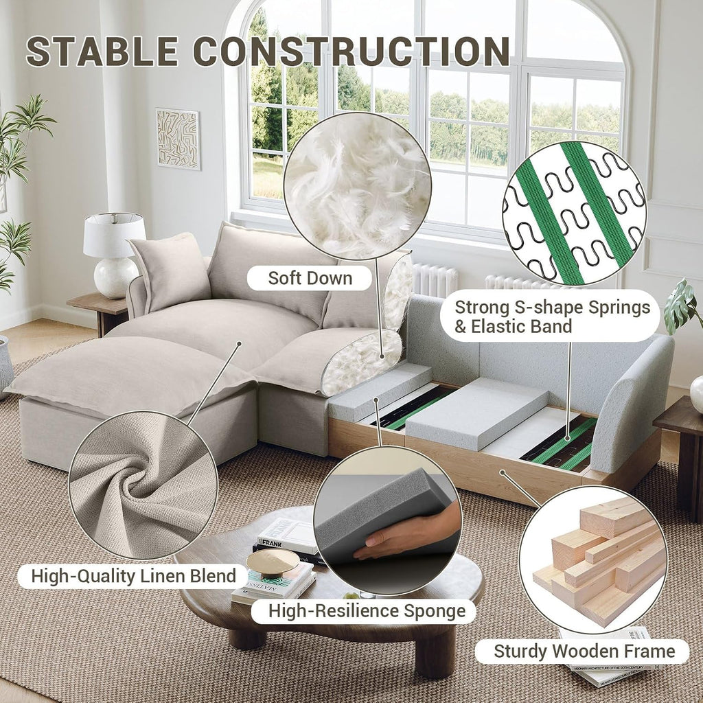 114” Cloud Couch Modular Sectional Sofa, L Shaped Couch, Light Gray | Oversized Down Filled Sectional Couch for Living Room, 26.8” Deep Seat Modular Couch, Removable Washable Covers,Easy Assembly
