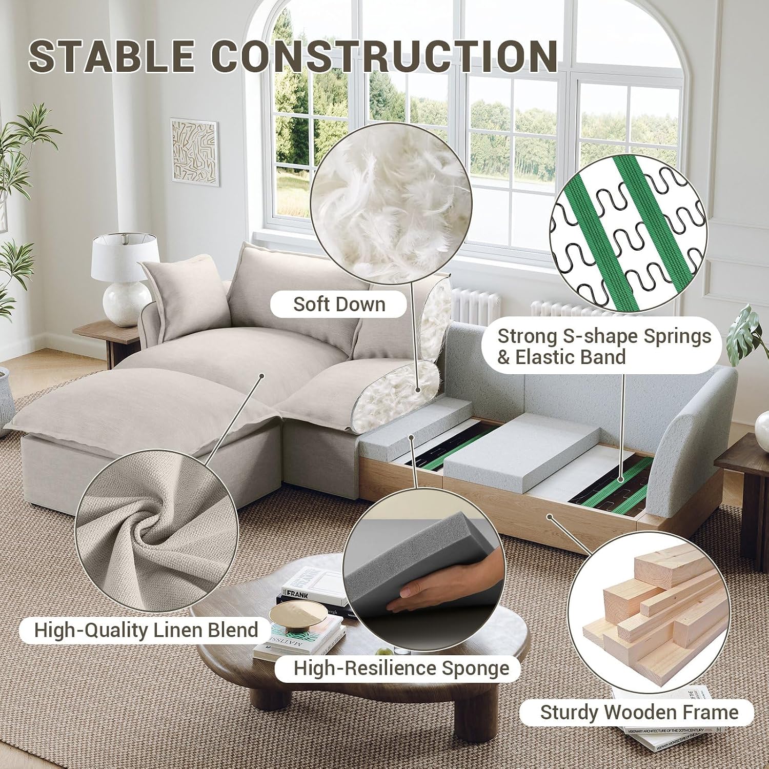 114” Cloud Couch Modular Sectional Sofa, L Shaped Couch, Light Gray | Oversized Down Filled Sectional Couch for Living Room, 26.8” Deep Seat Modular Couch, Removable Washable Covers,Easy Assembly